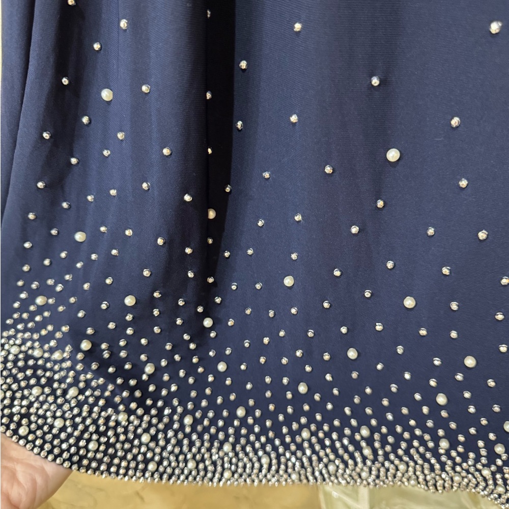 MSK Blue and Silver Midi Dress with Embellished Hem - Picture 3 of 6